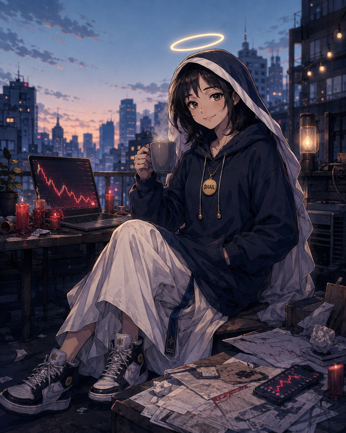The HAIL guardian keeping watch over market candles from a rooftop